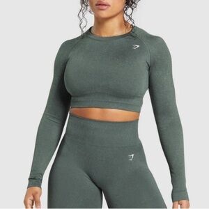 Gymshark ADAPT FLECK SEAMLESS LONG SLEEVE CROP TOP green size Medium